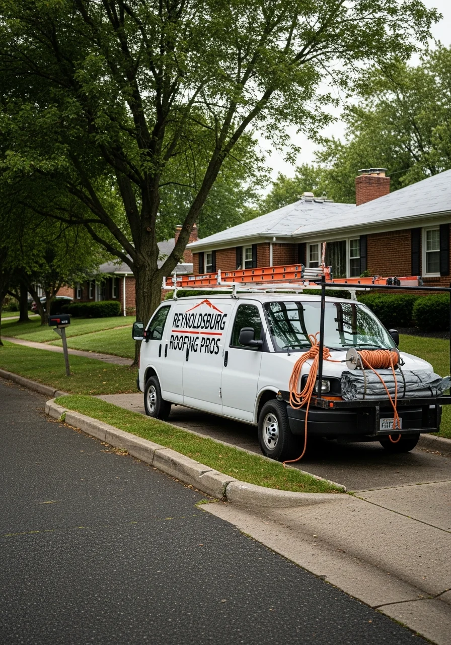 Reynoldsburg homeowner in front of their residence with a service vehicle parked on the street.